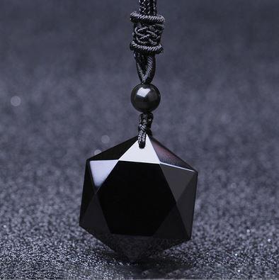 Star Of David Black Obsidian pendantNecklace