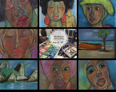 Images of 6 Pastels portraits painted, along with 2 seascapes