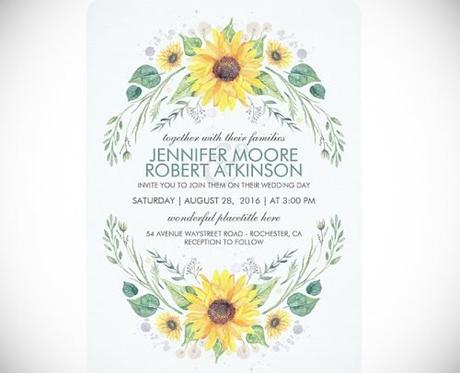 sunflower wedding invitations watercolor sunflowers wreath wedding invitation