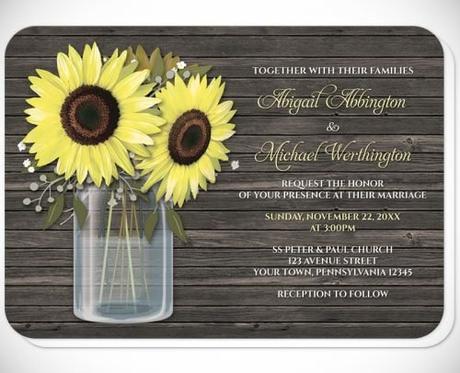 sunflower wedding invitations mason jar and vintage sunflowers rustic invitation