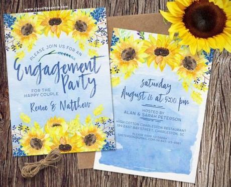 sunflower wedding invitations sunflower suite and watercolor blue