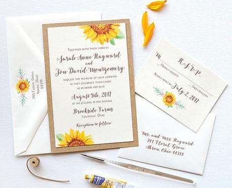 sunflower wedding invitations watercolor sunflower wedding invitation