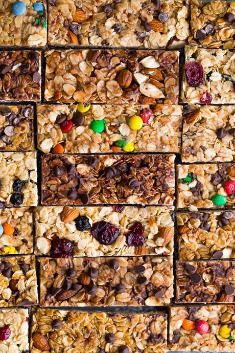 overhead view of a variety of no-bake granola bars
