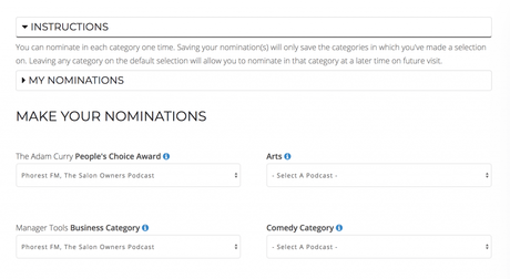 Podcast Awards, step by step, nominations