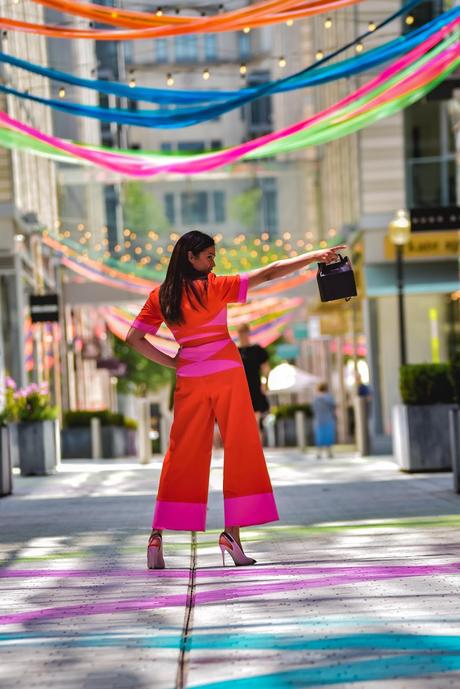 city center DC installation, Dc blogger, East order otter jumpsuit, summer fashion, jumpsuit, street style, colorblock, heels, colorblock shoes, summer fashion, ootd, myriad musings, saumya Shiohare 6
