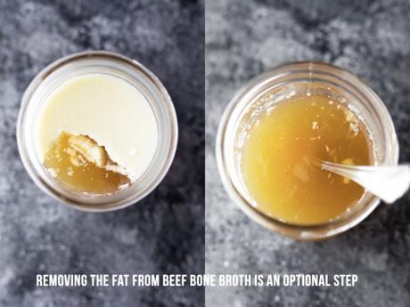 showing how to remove the fat from beef bone broth