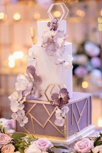 wedding cake ideas photos gallery different layersfrom from top to bottom lilac and gold geometry gentle flowers agistudio