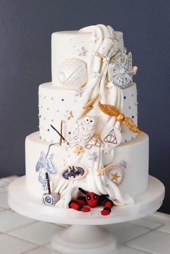 wedding cake ideas photos gallery a personal touch white with movie details deadpool harry potter star wars comics theloadedcrum