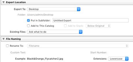 Lightroom Export Location and File naming settings