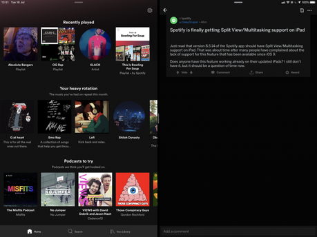 Spotify updates iPad app to support split screen multitasking features