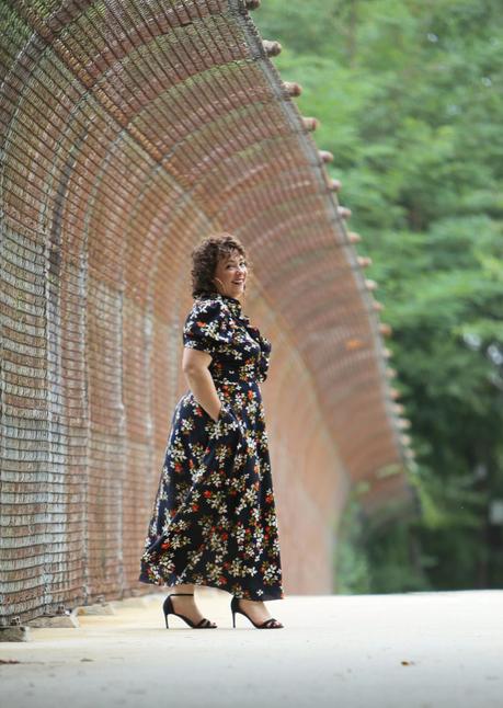 Navy Floral Midi Wrap Dress