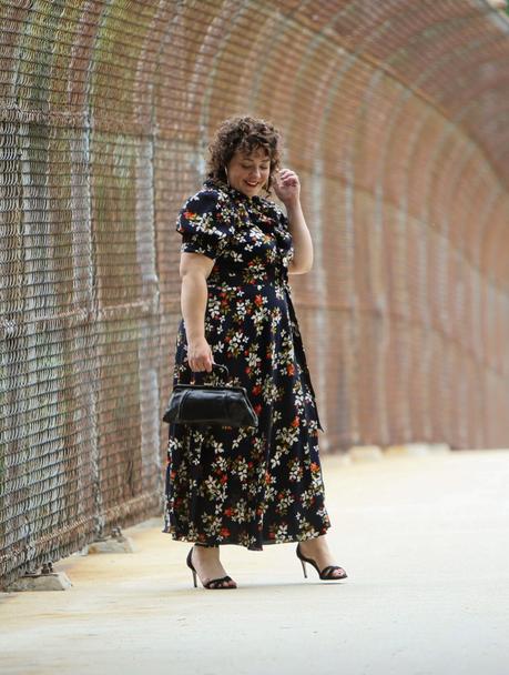 Navy Floral Midi Wrap Dress