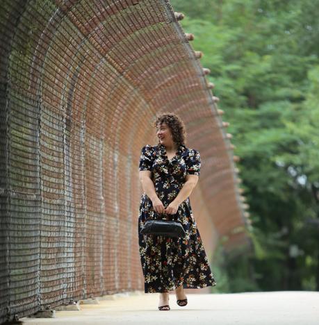 Navy Floral Midi Wrap Dress