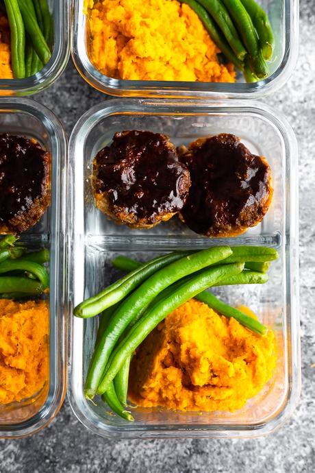 BBQ Meatloaf Meal Prep Bowls in meal prep container