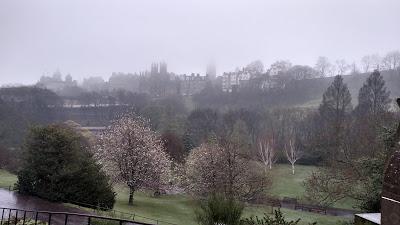 Foggy view of Princes Street Gardens