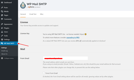wp mail smtp plugin settings