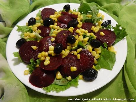 SALADE DE BETTERAVE, MAIS SUCRÉ ET OLIVES NOIRES / BEETROOT, SWEET CORN AND BLACK OLIVES SALAD / ENSALADA DE REMOLACHA, MAIZ DULCE Y ACEITUNAS NEGRAS / سلطة البنجر و الذرة الحلوة و الزيتون الاسود