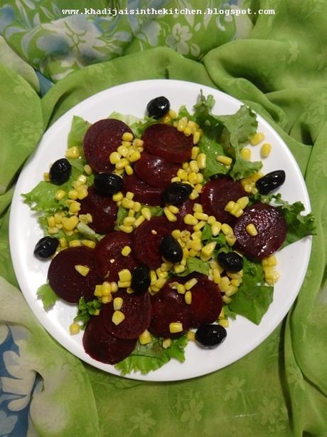 SALADE DE BETTERAVE, MAIS SUCRÉ ET OLIVES NOIRES / BEETROOT, SWEET CORN AND BLACK OLIVES SALAD / ENSALADA DE REMOLACHA, MAIZ DULCE Y ACEITUNAS NEGRAS / سلطة البنجر و الذرة الحلوة و الزيتون الاسود