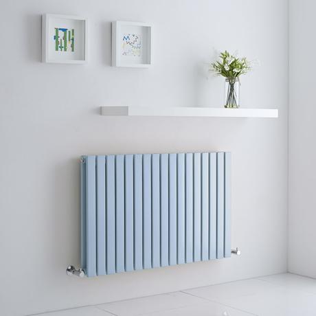 Milano Capri baby blue radiator on a white wall
