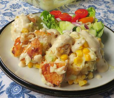 Crispy Chicken with Cheesy Mash & Cream Gravy