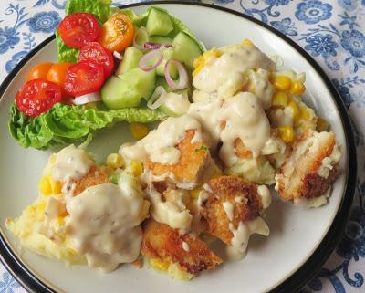 Crispy Chicken with Cheesy Mash & Cream Gravy