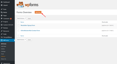 add new forms in wpforms