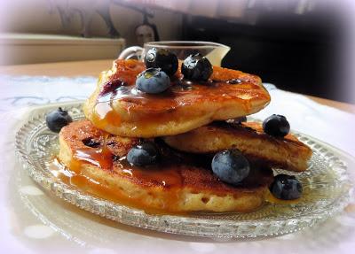 Blueberry Cornmeal Pancakes with a Maple Caramel Sauce