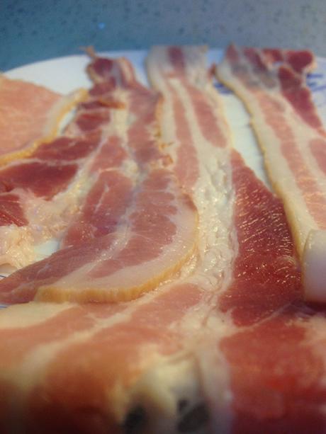 Raw bacon strips