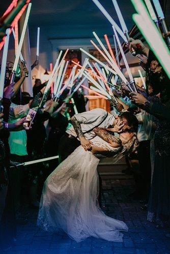 star wars wedding newlyweds exit with lightsabers