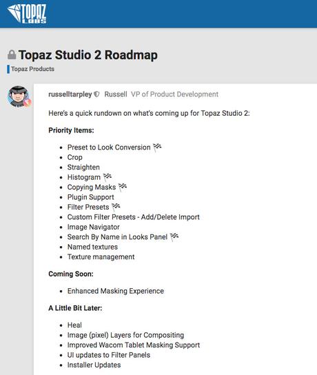 Topaz Studio 2 Roadmap