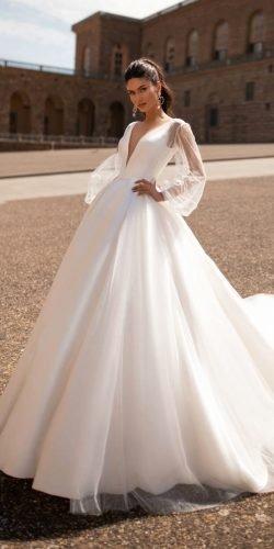  hottest wedding dresses 2020 ball gown deep v neckline with long sleees simple millanova