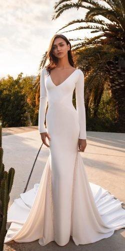  hottest wedding dresses 2020 sheath with long sleeves v neckline simple pronovias