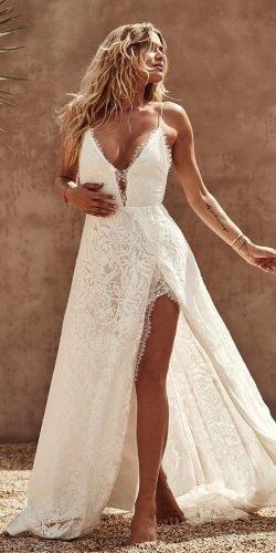 hottest wedding dresses 2020 with spaghetti straps sexy neckline lace boho graceloveslace