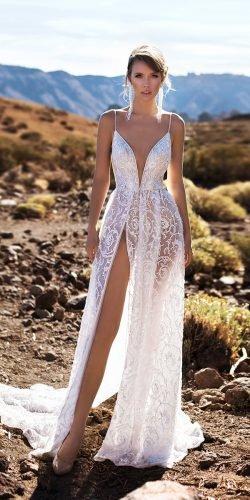 hottest wedding dresses 2020 with spaghetti straps lace sexy slit for beach arivilloso