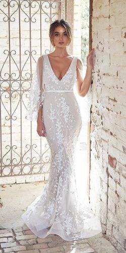  hottest wedding dresses 2020 mermaid plunging neckline with sleeves lace floral anna campbell