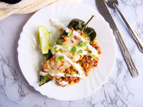 Southwestern Stuffed Poblano Peppers with Quinoa and Corn