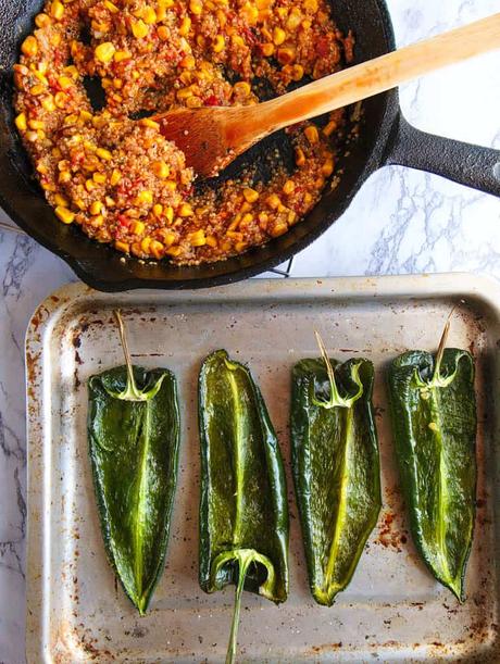 Southwestern Stuffed Poblano Peppers with Quinoa and Corn