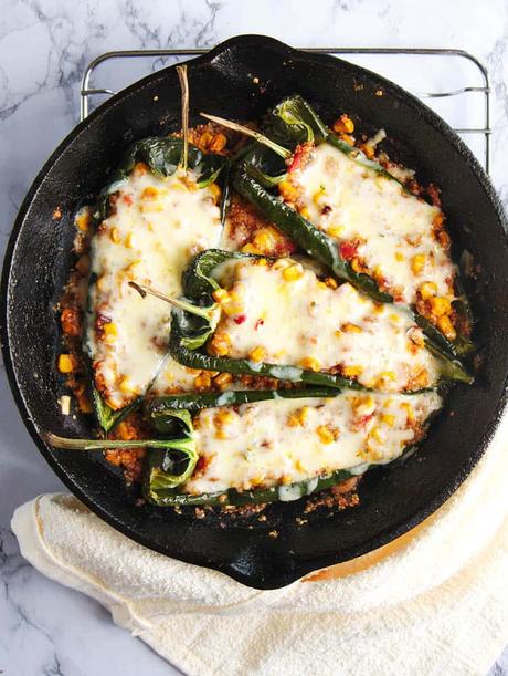 Southwestern Stuffed Poblano Peppers with Quinoa and Corn