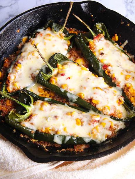 Southwestern Stuffed Poblano Peppers with Quinoa and Corn