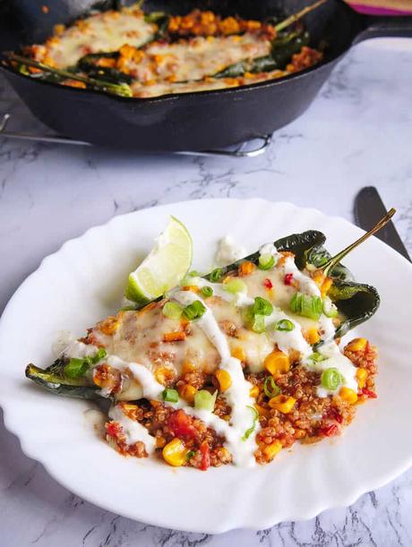 Southwestern Stuffed Poblano Peppers with Quinoa and Corn