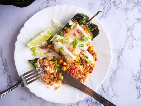 Southwestern Stuffed Poblano Peppers with Quinoa and Corn