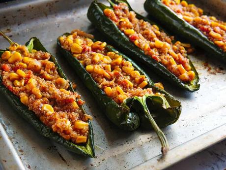 Southwestern Stuffed Poblano Peppers with Quinoa and Corn