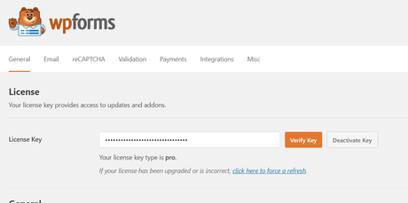wpforms license activated