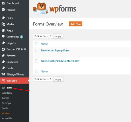 all wpforms forms