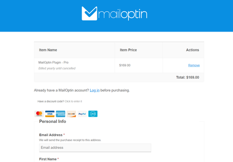 mailoptin checkout page