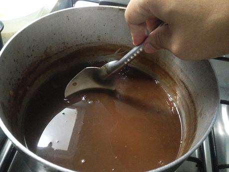 mixing chocolate, sugar, and rice