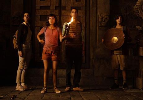 Madeleine Madden, Isabela Moner (as Dora), Jeff Wahlberg, and Nicholas Coombe in Dora and the Lost City of Gold (2019)