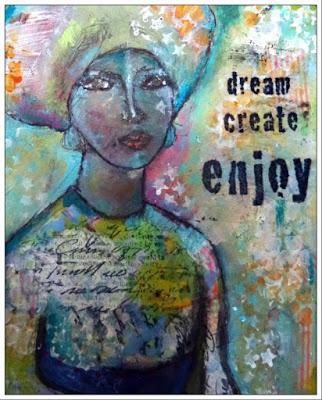 Image of woman art journal page with the words dream, create and enjoy