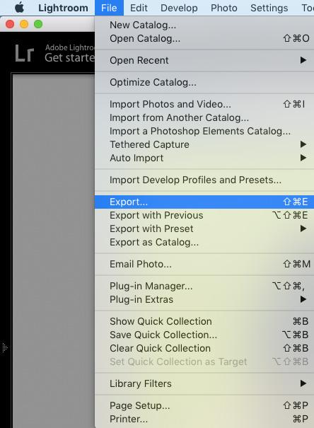 Lightroom File Menu options