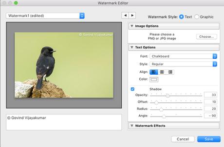 Watermark editor in Lightroom